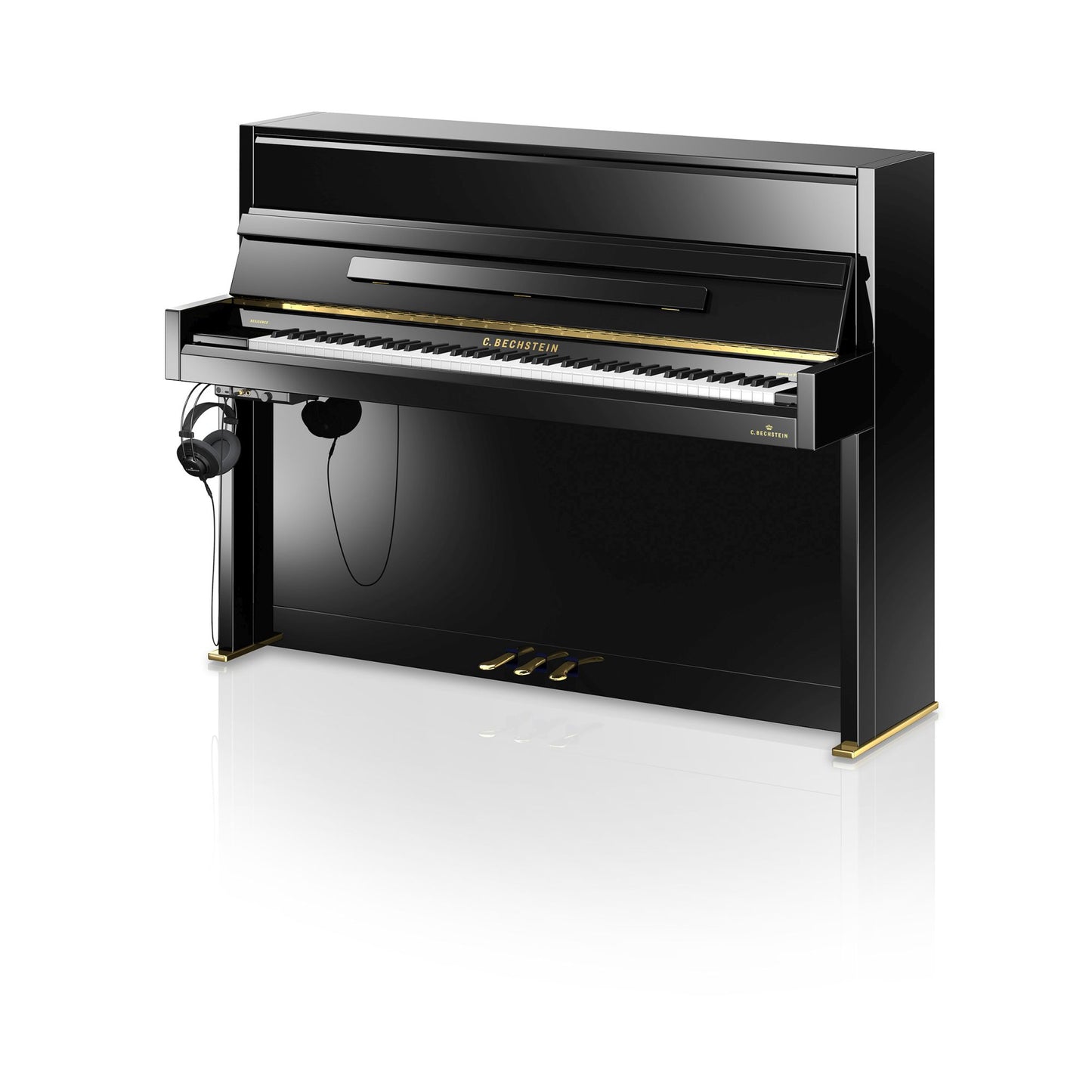 C. Bechstein Residence R2 Millennium Upright Piano in Polished Ebony with Vario Duet Silent System
