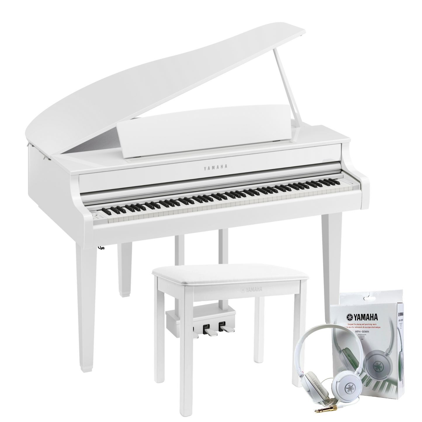 Yamaha CLP865GP Polished White Branded Accessories Package