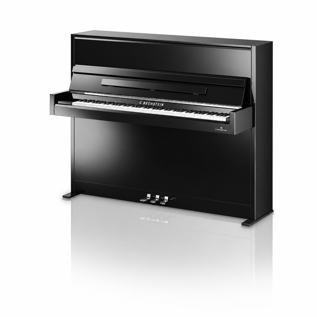 C. Bechstein Academy A4 Upright Piano in Polished Ebony with chrome Fittings