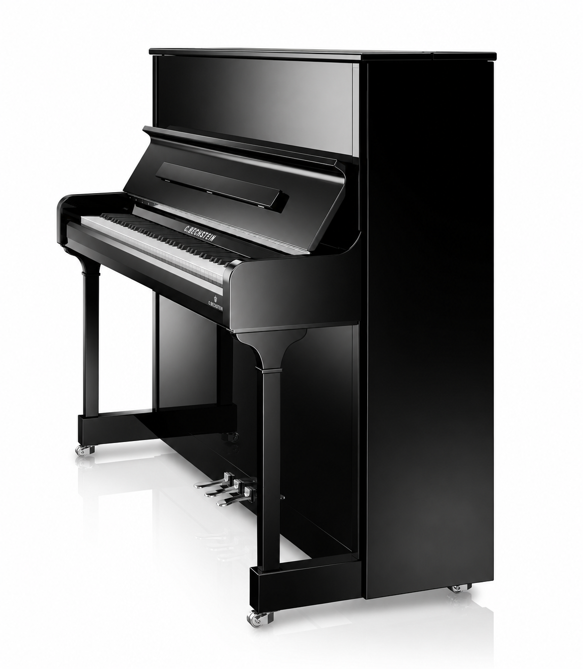 C. Bechstein Residence R6 Style Upright Piano in Polished Ebony with chrome Fittings
