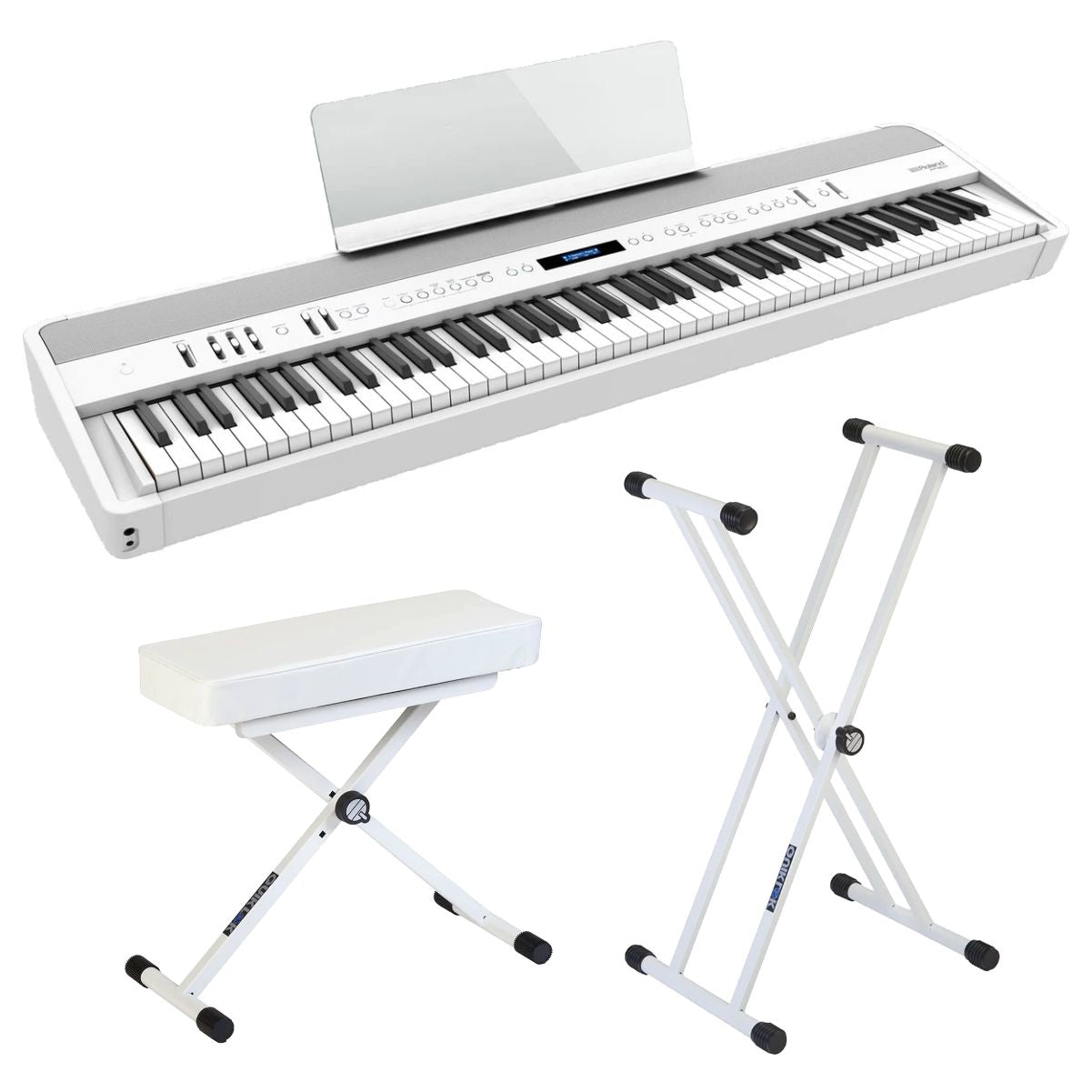 Roland FP90X Portable Digital Piano; White Stand & Bench Bundle