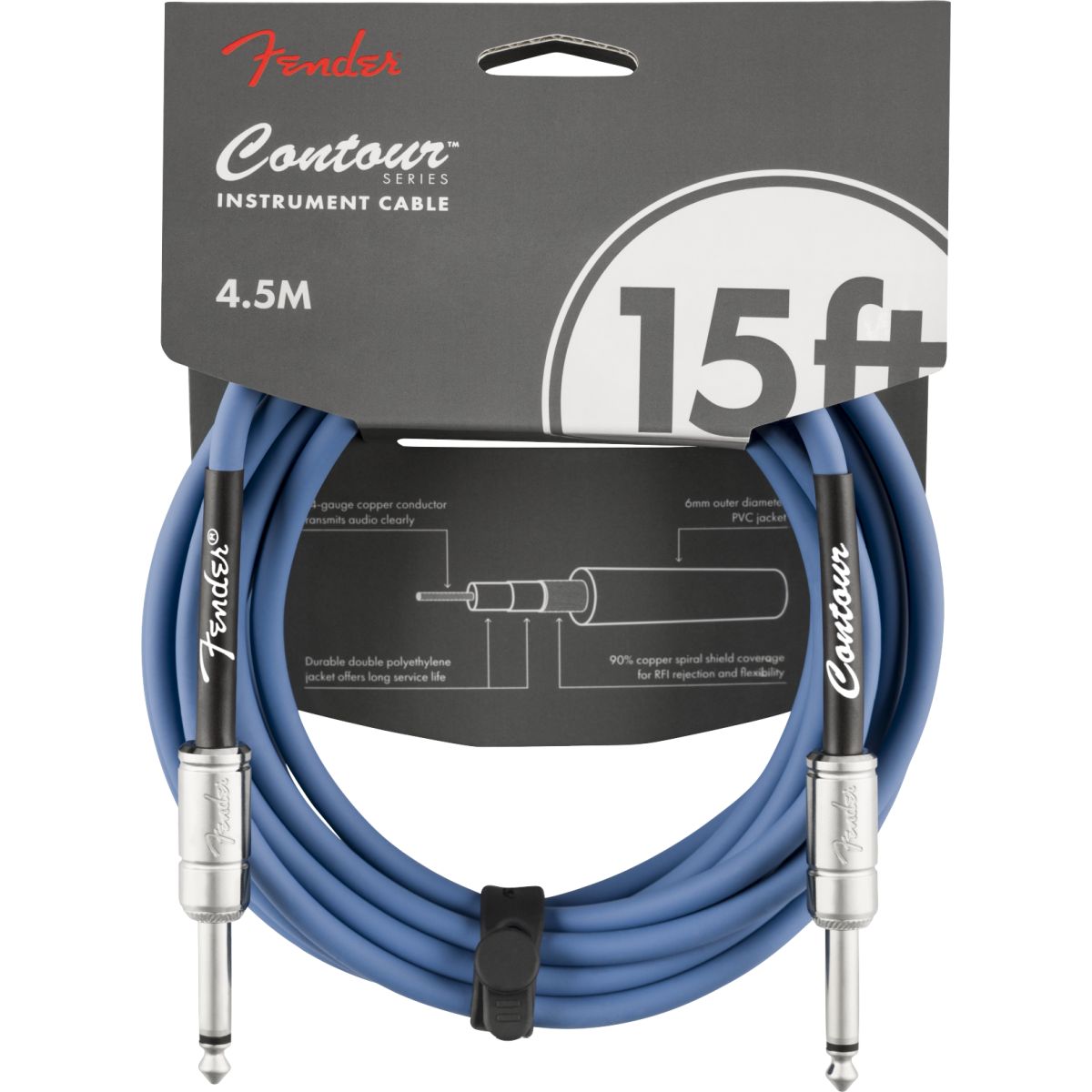 Fender Contour Instrument Cable, Lake Placid Blue, 15'