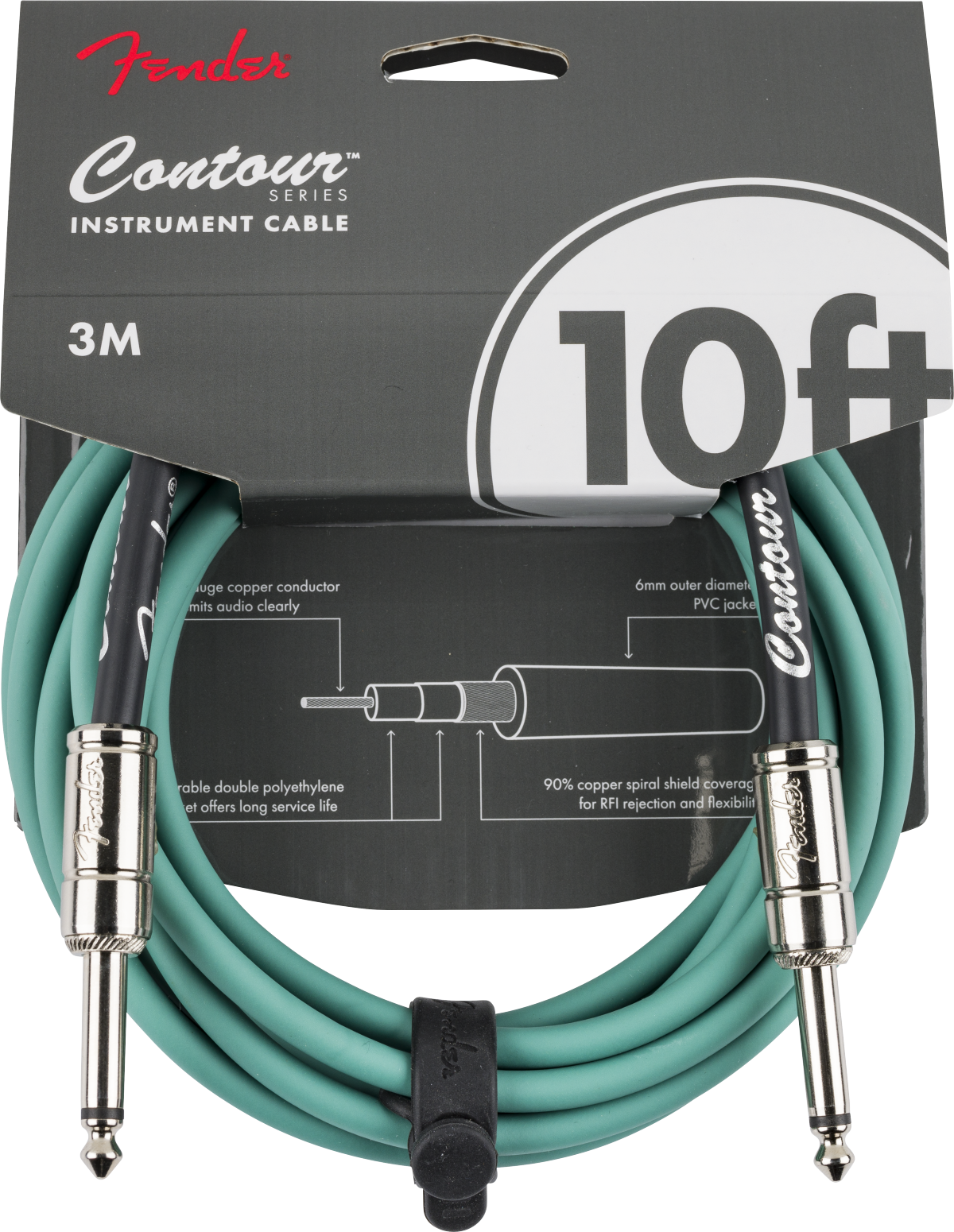 Fender Contour Instrument Cable, Sherwood Green, 10'
