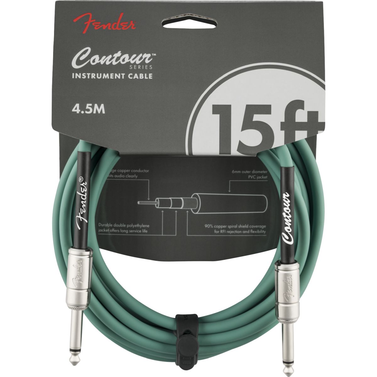 Fender Contour Instrument Cable, Sherwood Green, 15'