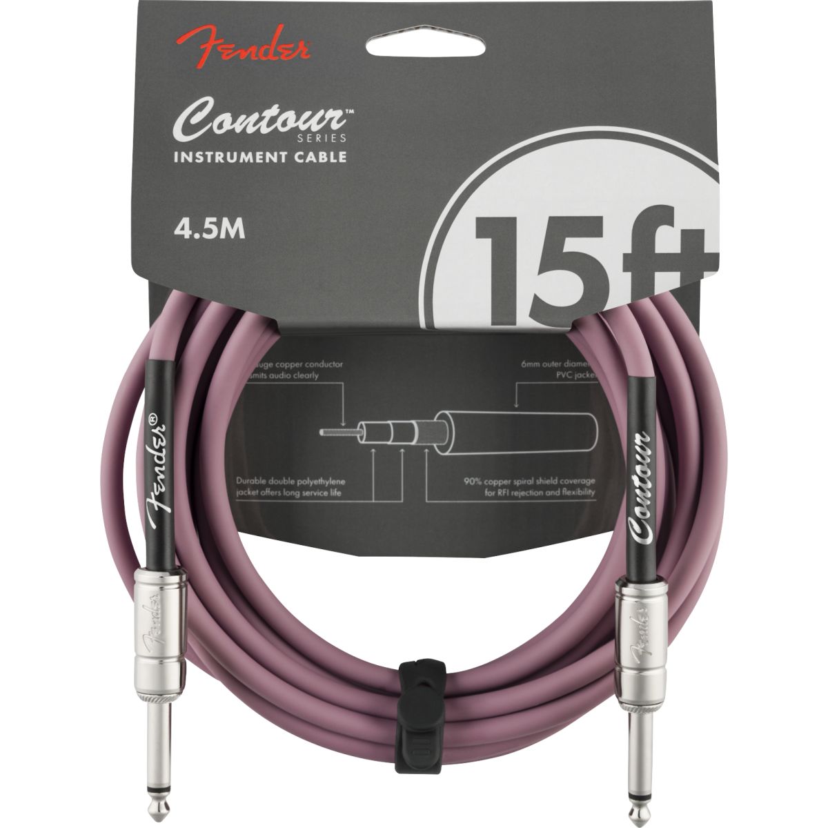 Fender Contour Instrument Cable, Burgundy Mist, 15'