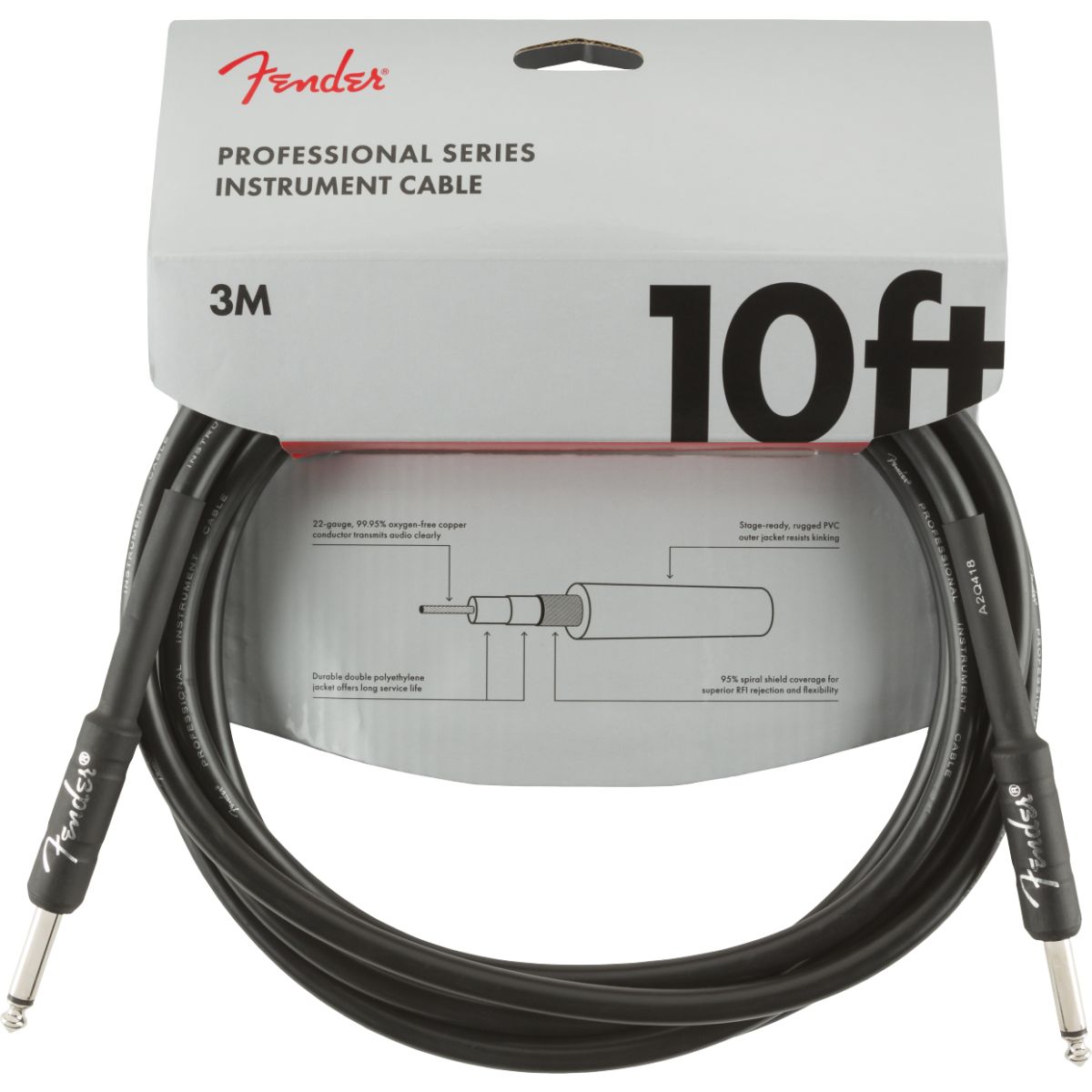 Fender Professional Series Instrument Cable, Straight/Straight, 10', Black