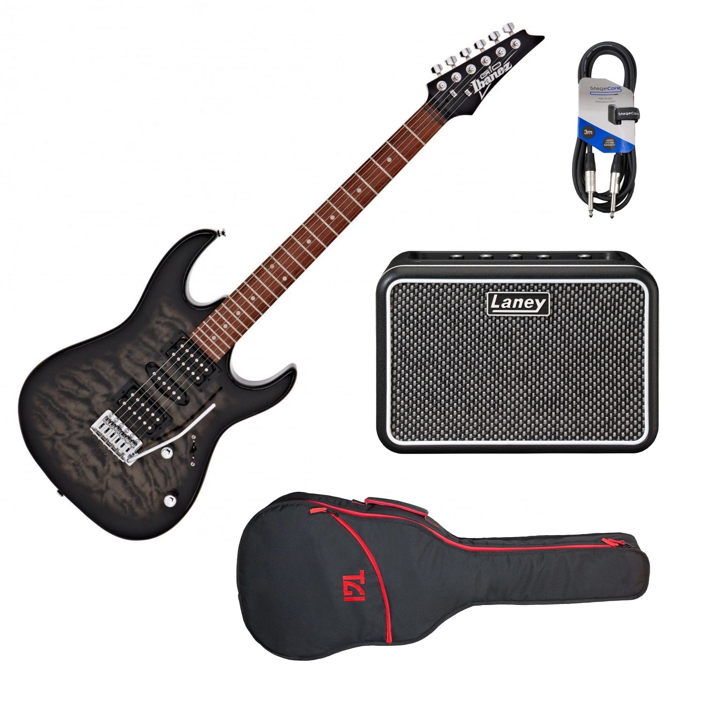 Ibanez GRX70QA Electric Guitar Kit | Transparent Black Burst
