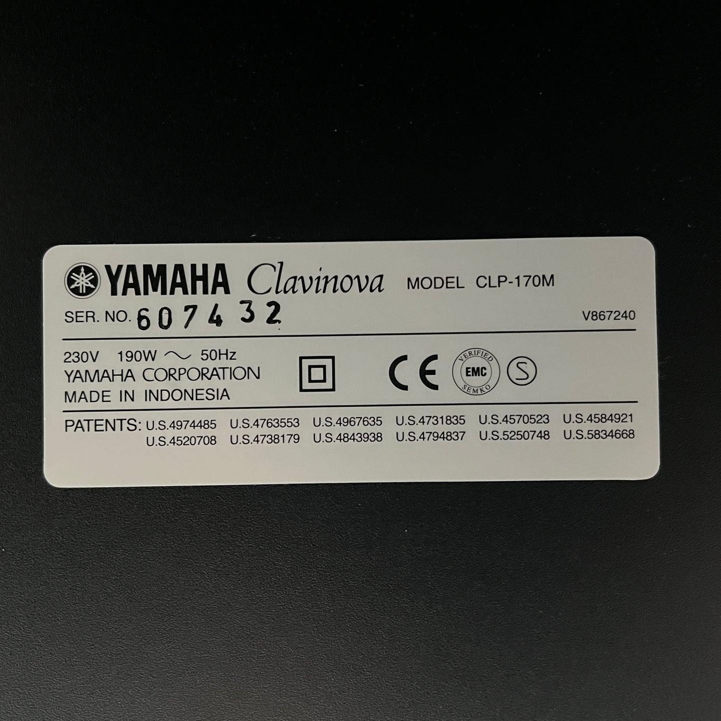 Yamaha CLP170M Digital Piano; Serial No: 607432 | Second Hand