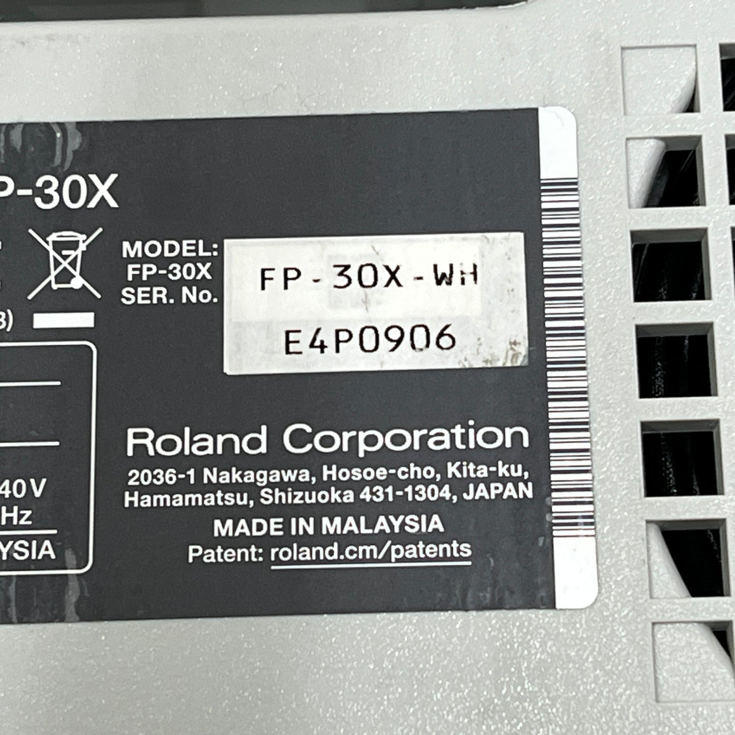 Roland FP30X Digital Piano White; Serial No: E4P0906 | Second Hand