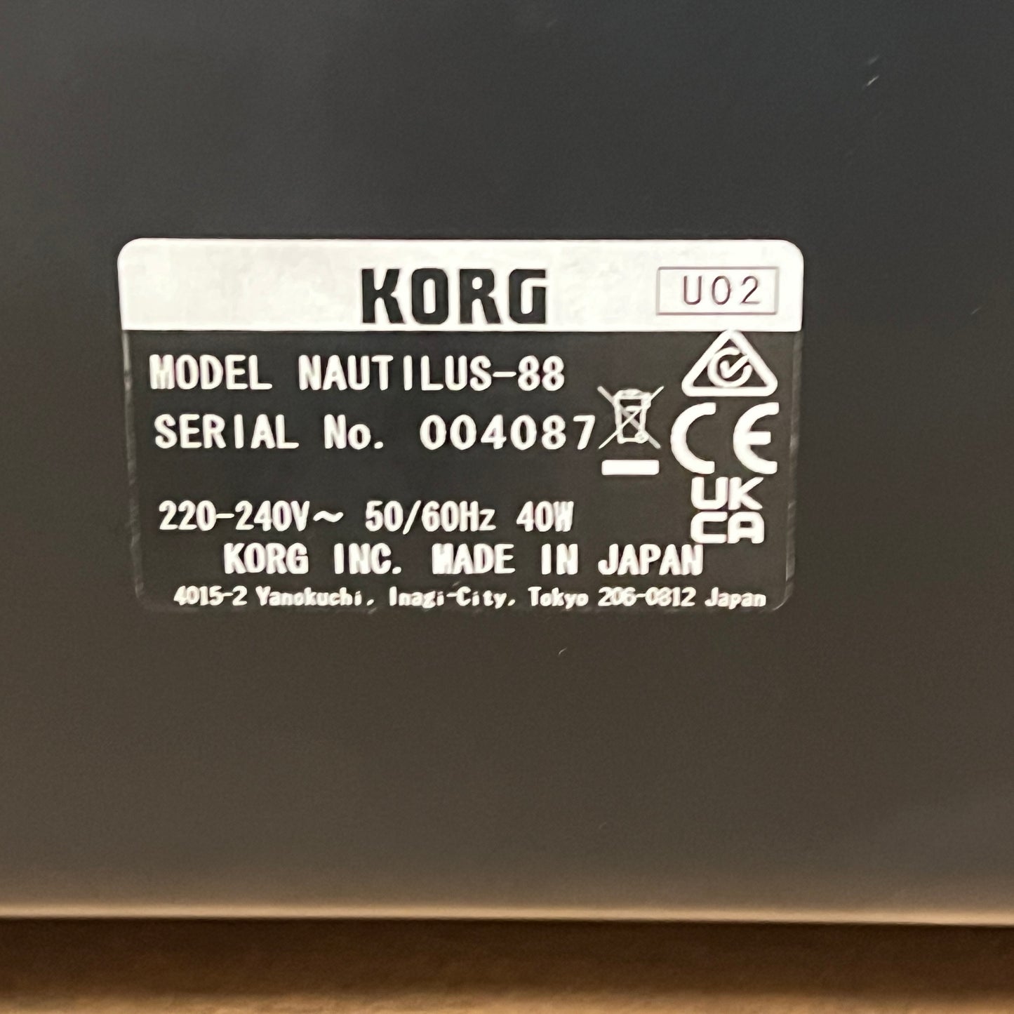 Korg Nautilus 88 Keyboard Workstation; Serial No: 4087 | Second Hand