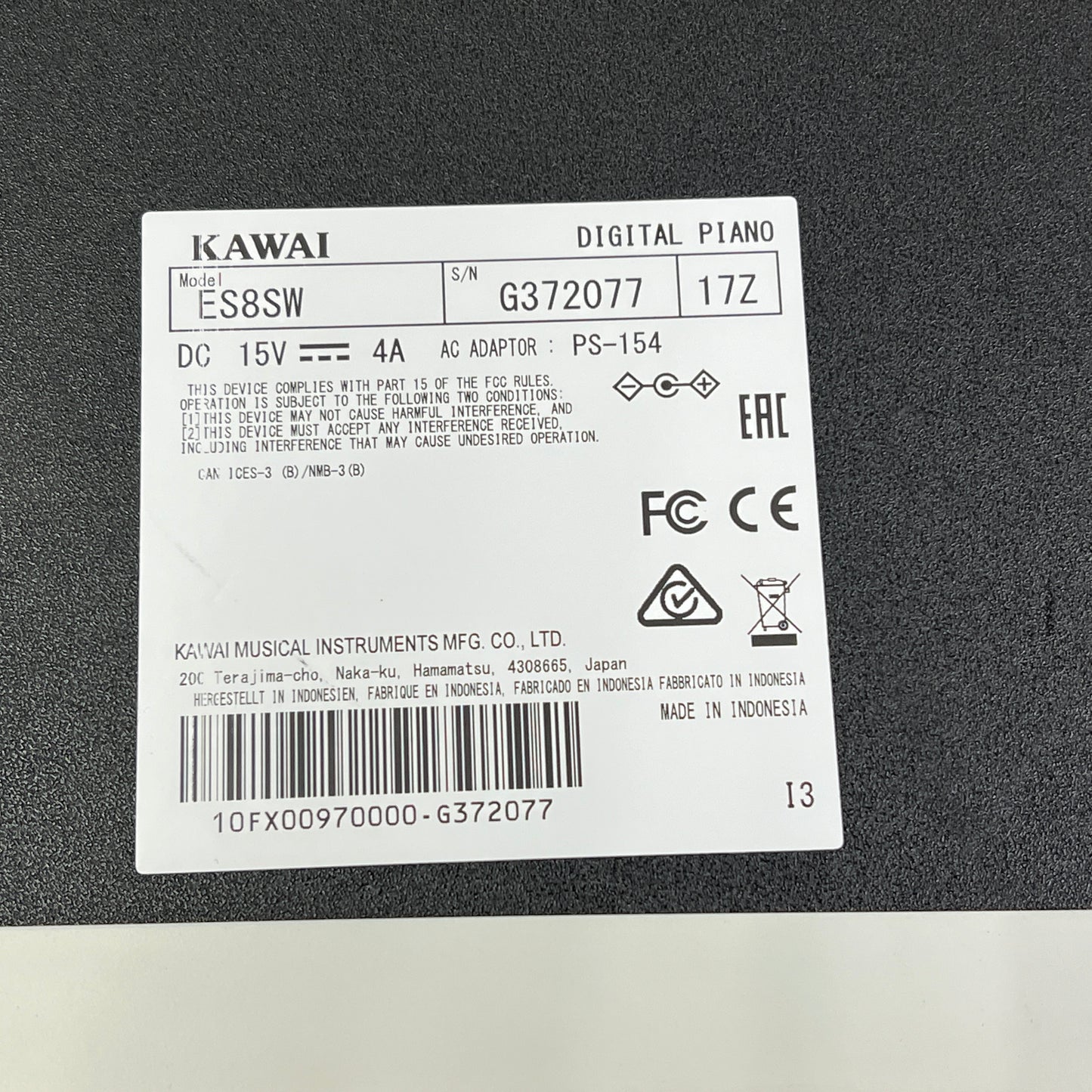 Kawai ES8 White Digital Piano; Serial No: G372077 | Second Hand
