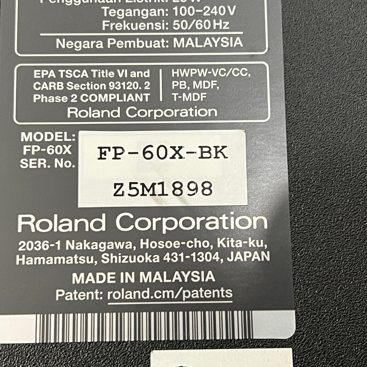 Roland FP60X Digital Piano, Black; Serial No: Z5M1898 | Second Hand