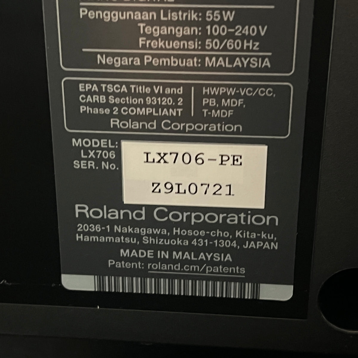 Roland LX706 Digital Piano, Polished Ebony; Serial No: Z9L0721 | Second Hand