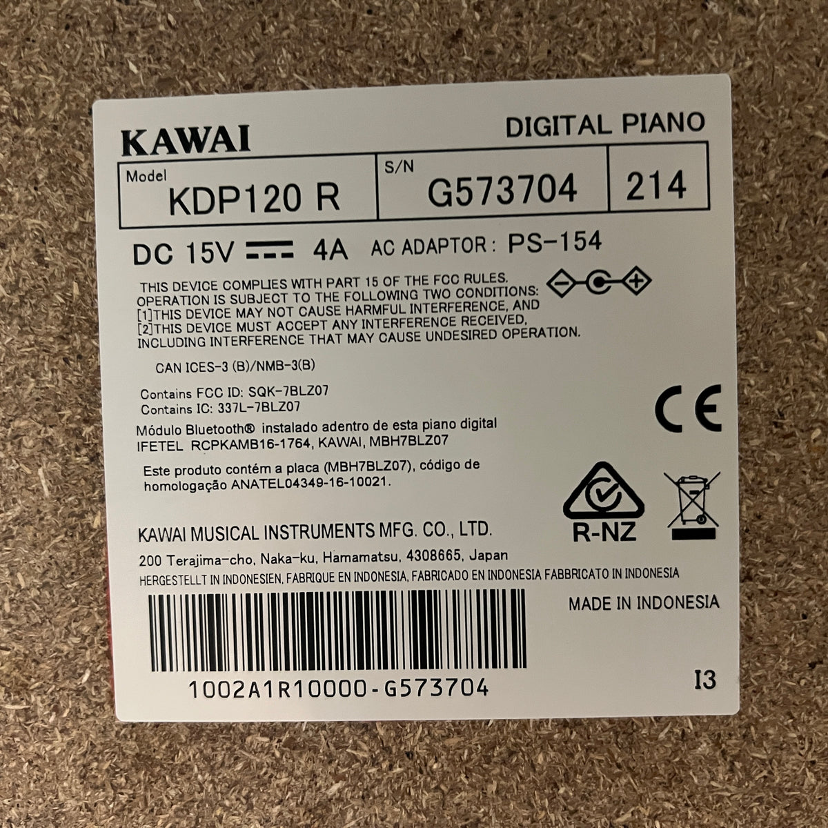 Kawai KDP120 Digital Piano, Rosewood; Serial No: G573704