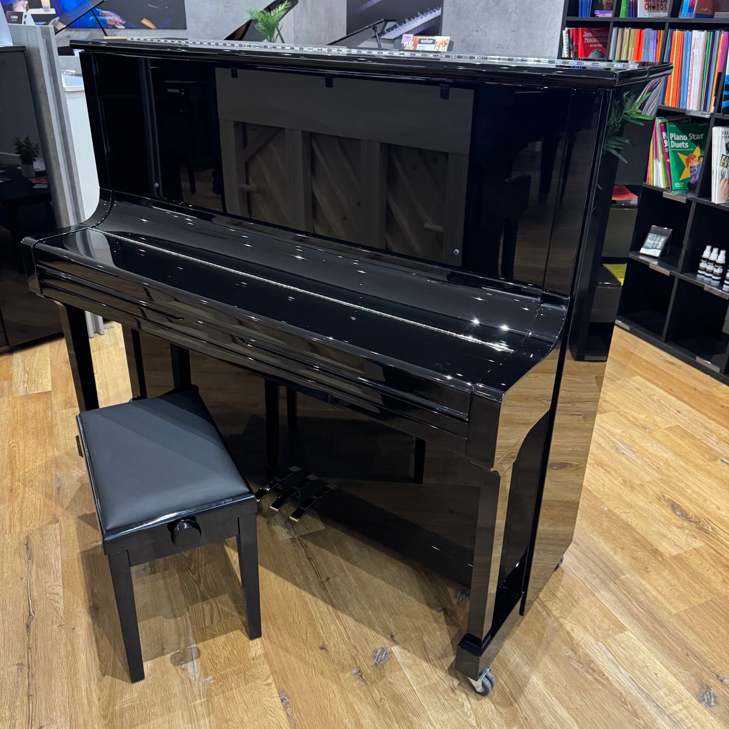 Feurich 133 Upright Piano in Polished Black with Chrome Fittings: Serial No: F14907 | Second Hand