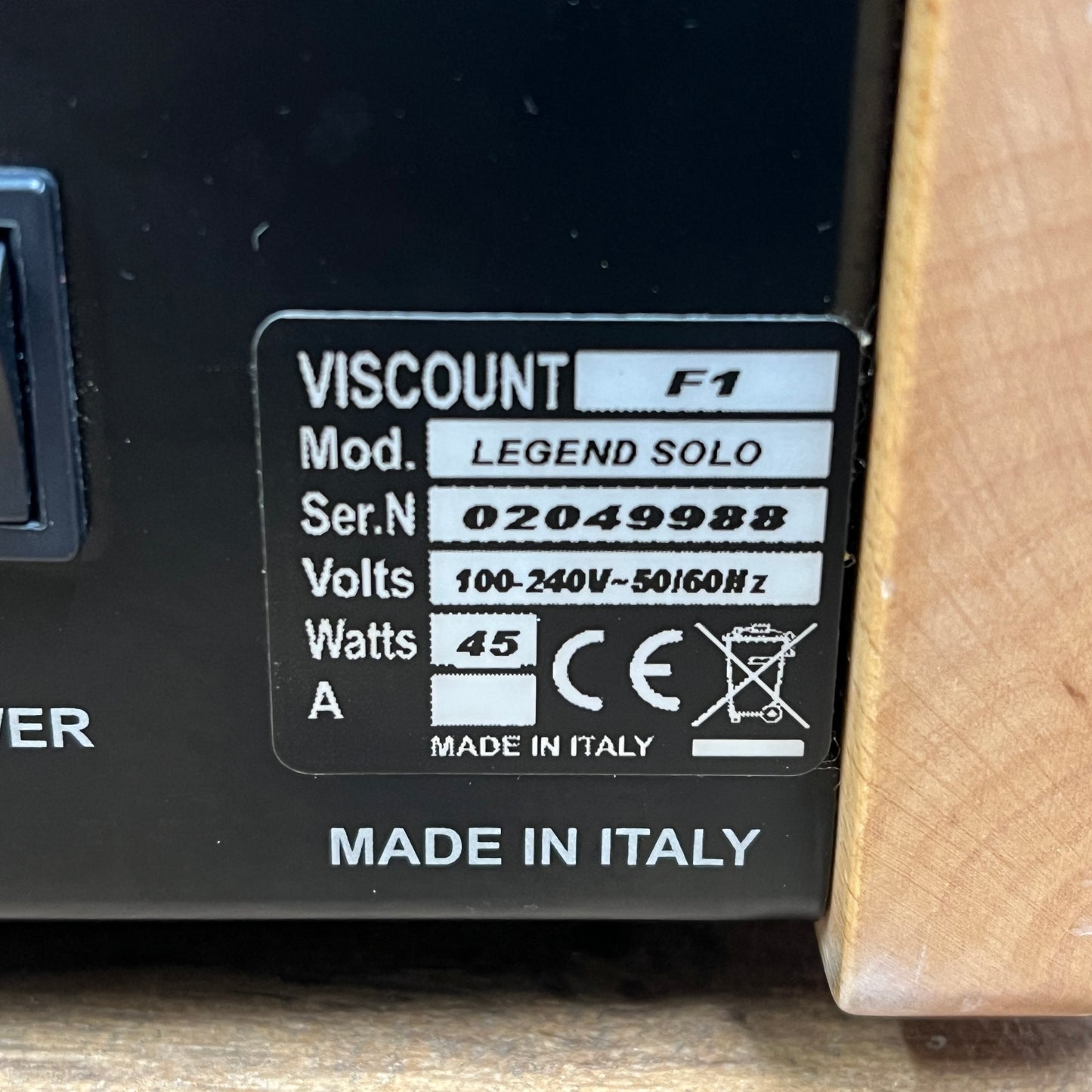Viscount Legend Solo Keyboard Organ; Serial No: 2049988 | Second Hand