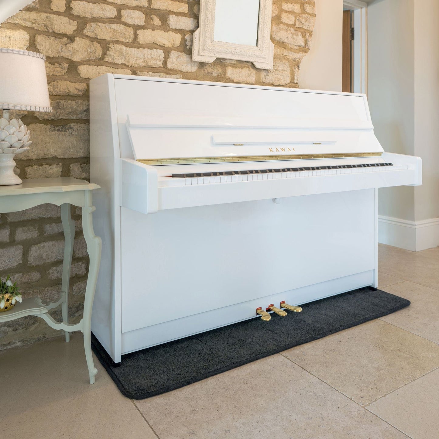 Kawai K15E Upright Piano; Snow White Polished