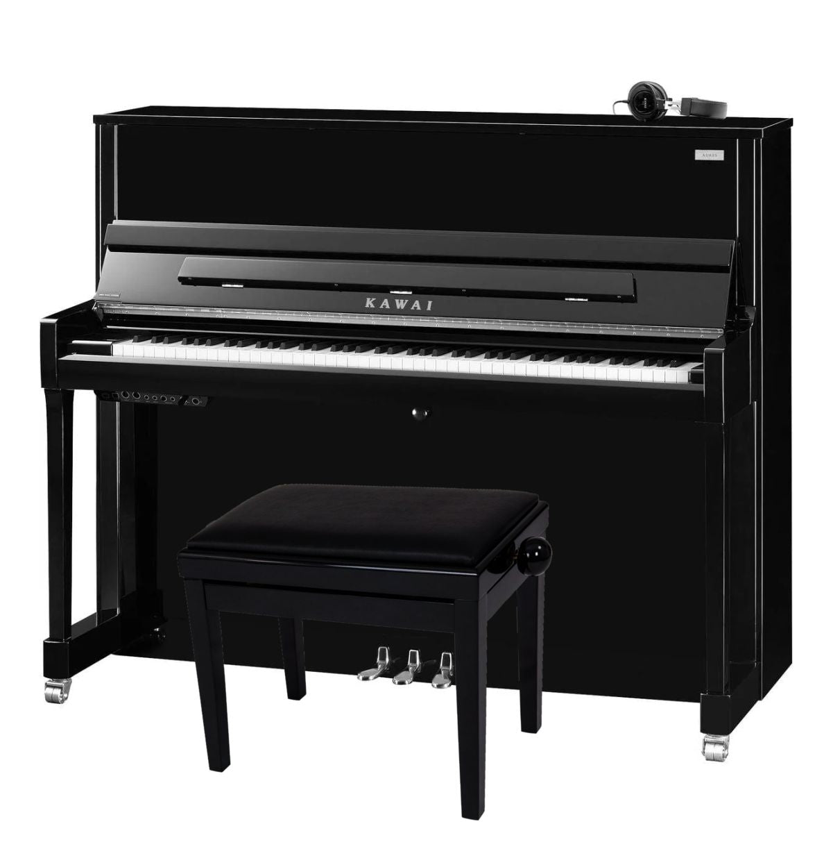 Kawai K200 ATX4 Anytime Silent Upright Piano; Polished Ebony & Silver Fittings