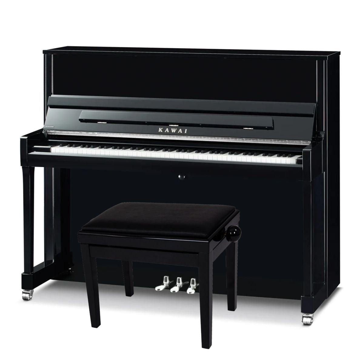 Kawai K300 Upright Piano; Polished Ebony & Silver Fittings