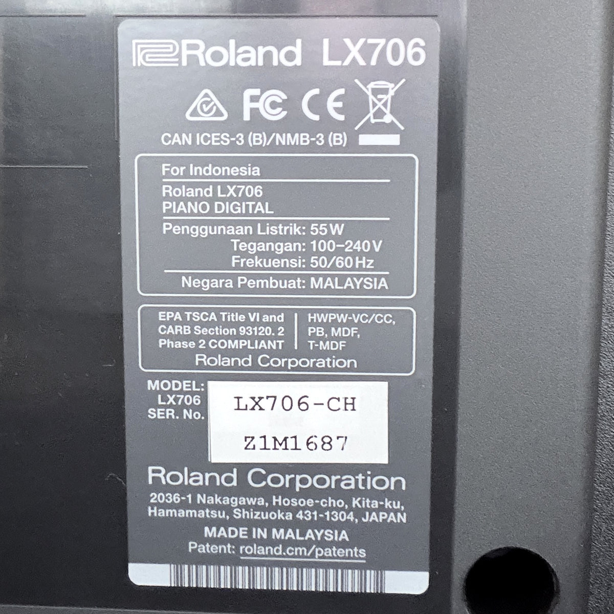 Roland LX706 Digital Piano, Charcoal Black; Serial No:  Z1M1687 | Second Hand