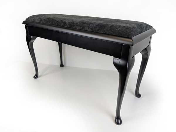 Woodhouse MS802 Satin Black Duet Piano Stool With Music Storage & Cabriole Legs; Dralon Seat