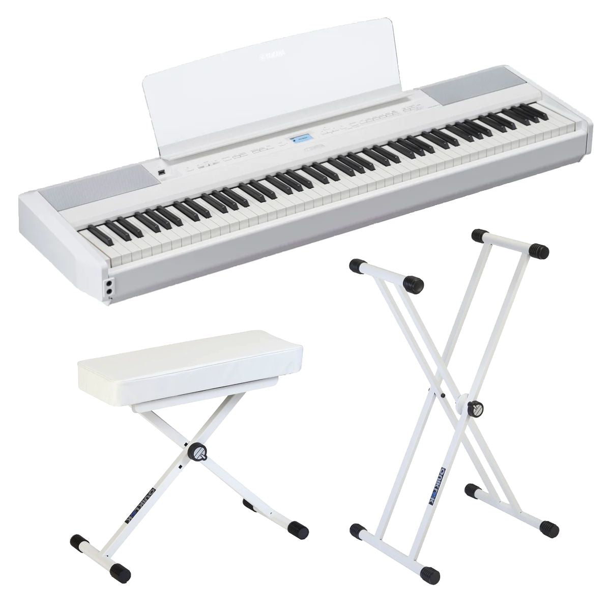 Yamaha P525 Portable Digital Piano; White Stand & Bench Bundle