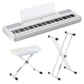 Yamaha P525 Portable Digital Piano; White Stand & Bench Bundle