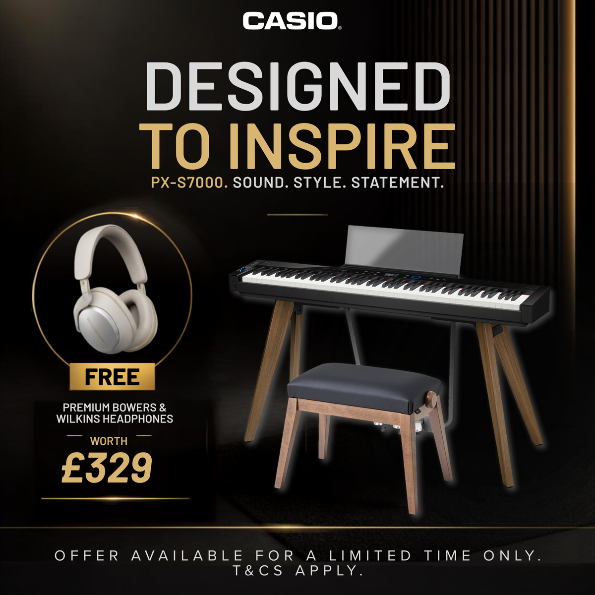Casio PX-S7000 Digital Piano Package Incl Matching Bench; Black