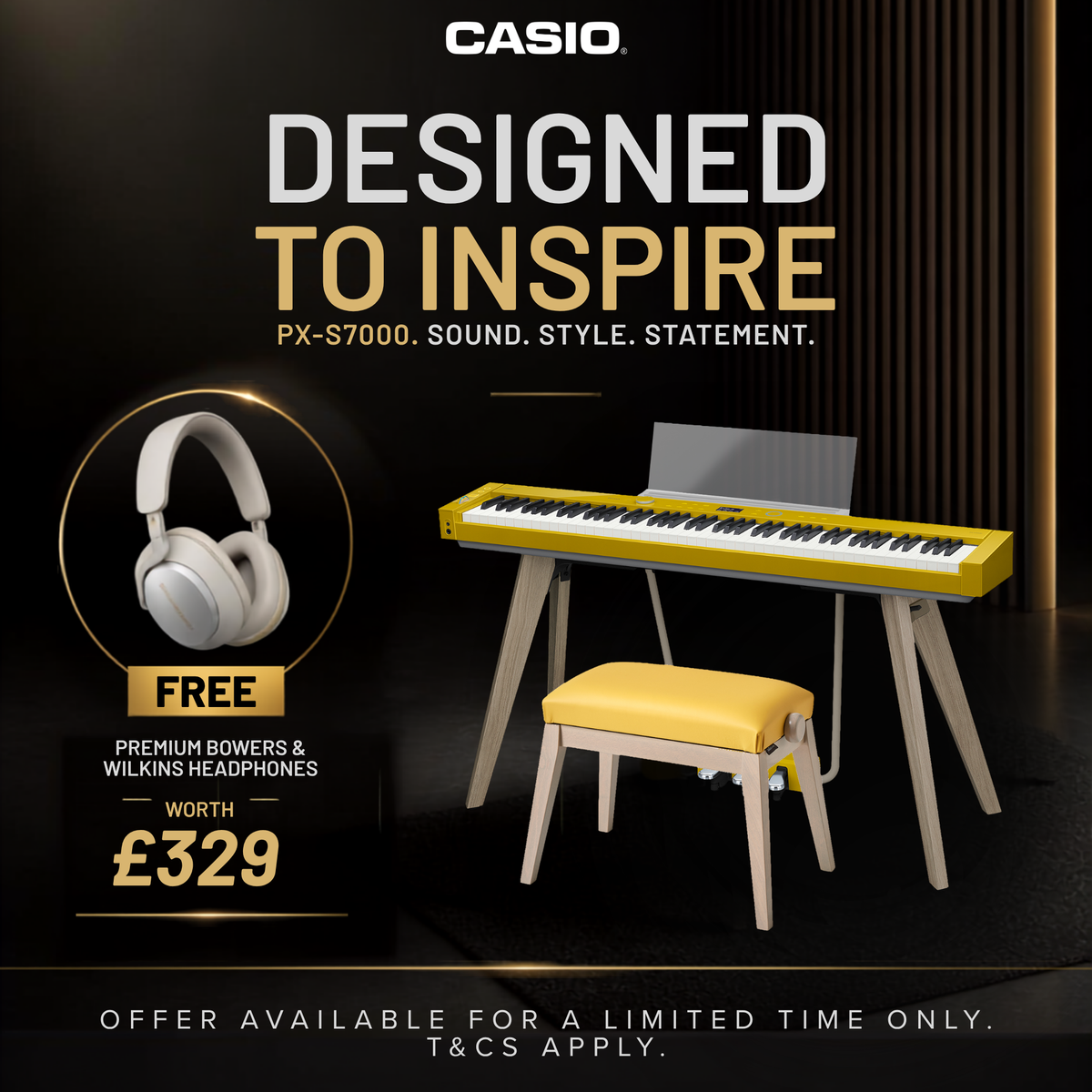 Casio PX-S7000 Digital Piano Package Incl Matching Bench; Harmonius Mustard