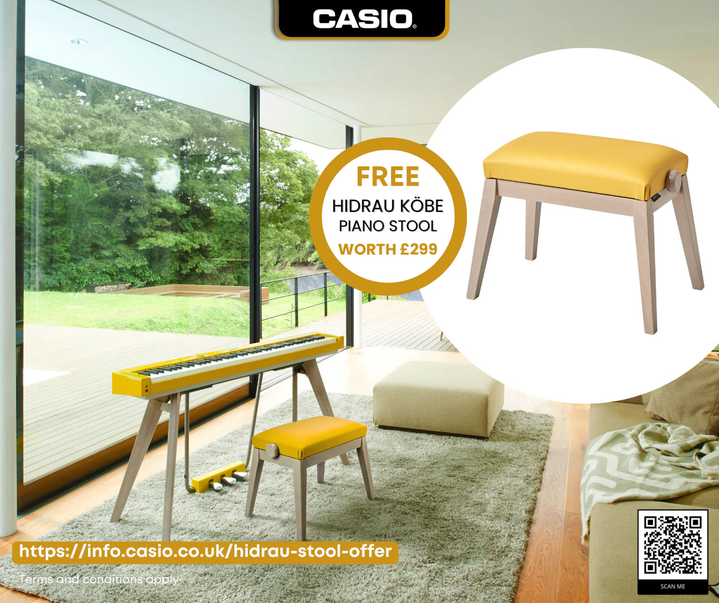 Casio Privia PX-S7000 Digital Piano with Wooden Keys; Harmonius Mustard | FREE HIDRAU STOOL WORTH £299 - LIMITED OFFER