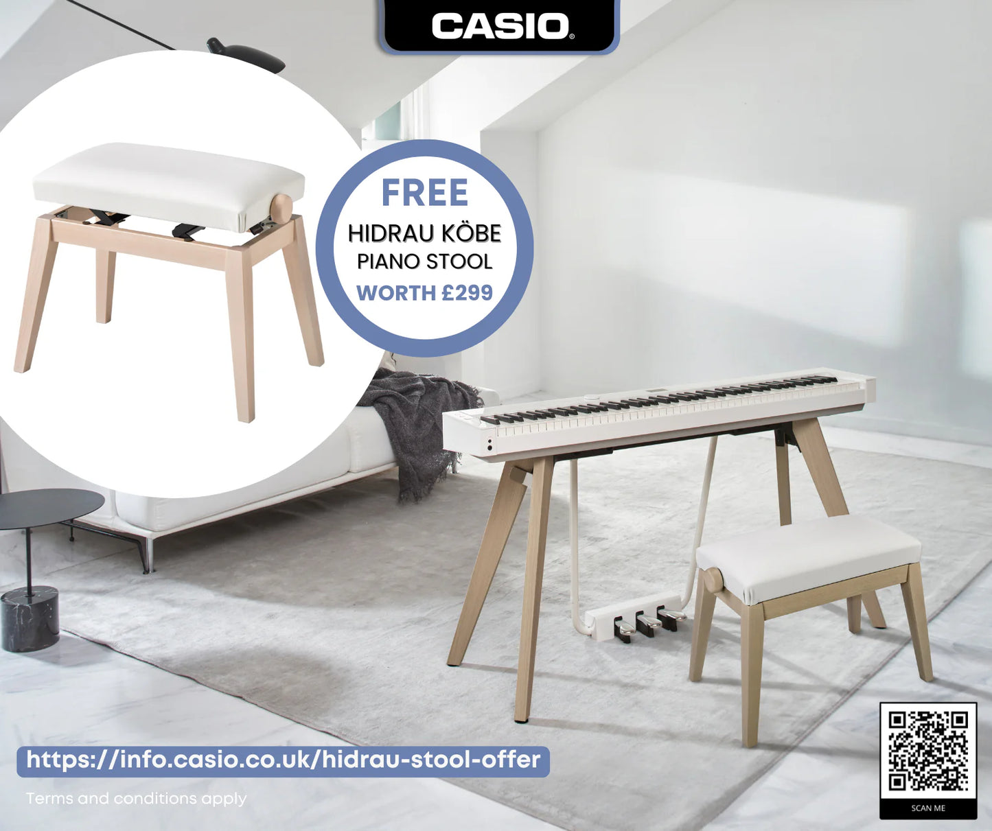 Casio Privia PX-S7000 Digital Piano with Wooden Keys; White | FREE HIDRAU STOOL WORTH £299 - LIMITED OFFER