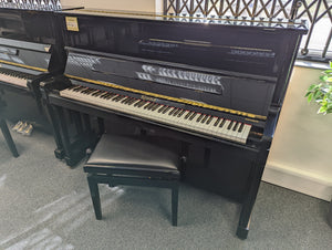 Second Hand Kemble K121ZT Upright Piano in Polished Ebony with Height Adjustable Stool Serial No: 313268