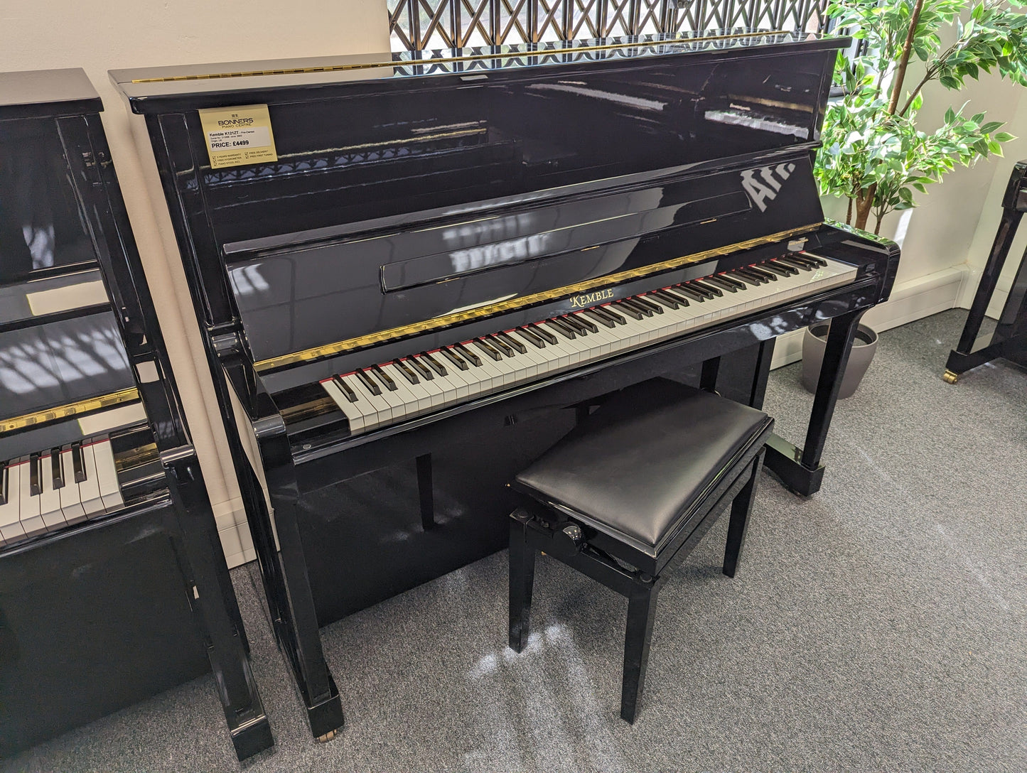 Kemble K121ZT Upright Piano in Polished Ebony with Height Adjustable Stool Serial No: 313268 | Second Hand