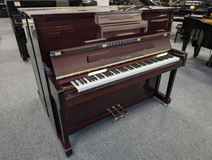 Second Hand Feurich 122 Universal Upright Piano; Polished Bordeaux: Serial No: F29329