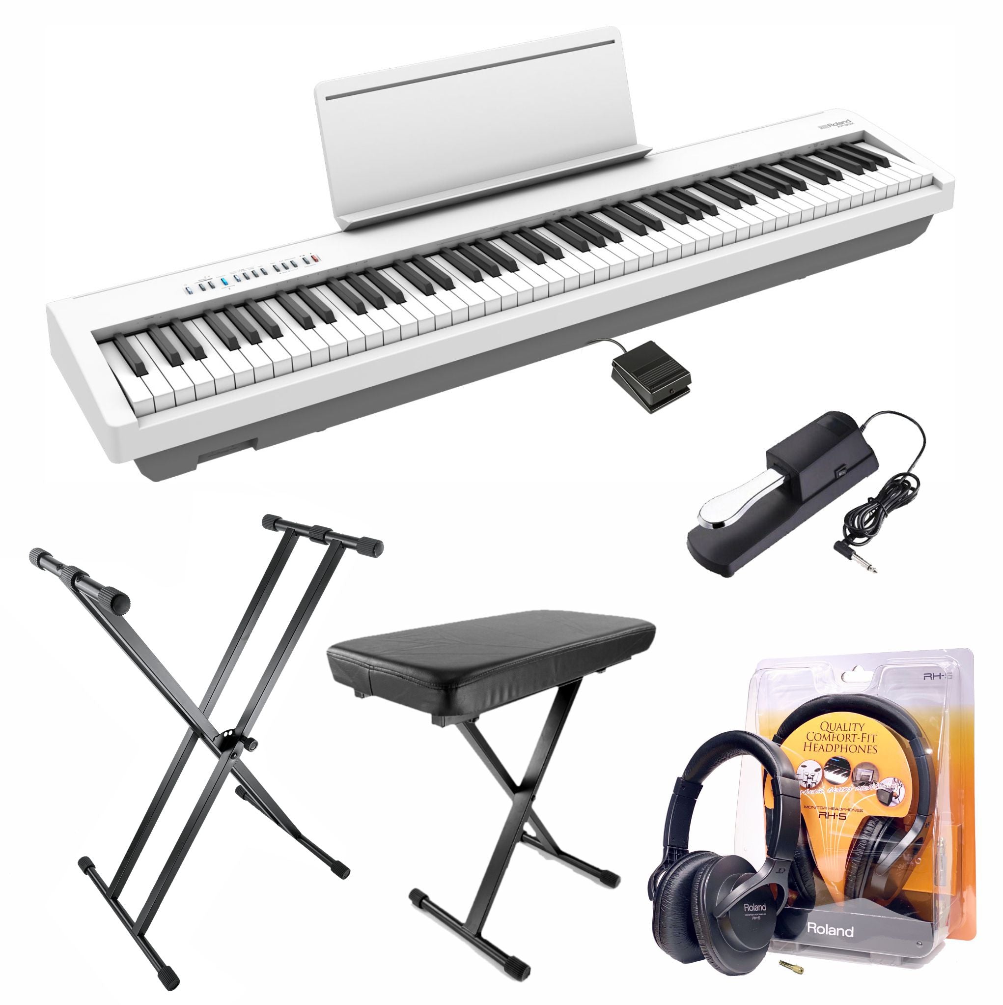 Roland FP30X White Digital Piano Upgraded Package | Bonners Music