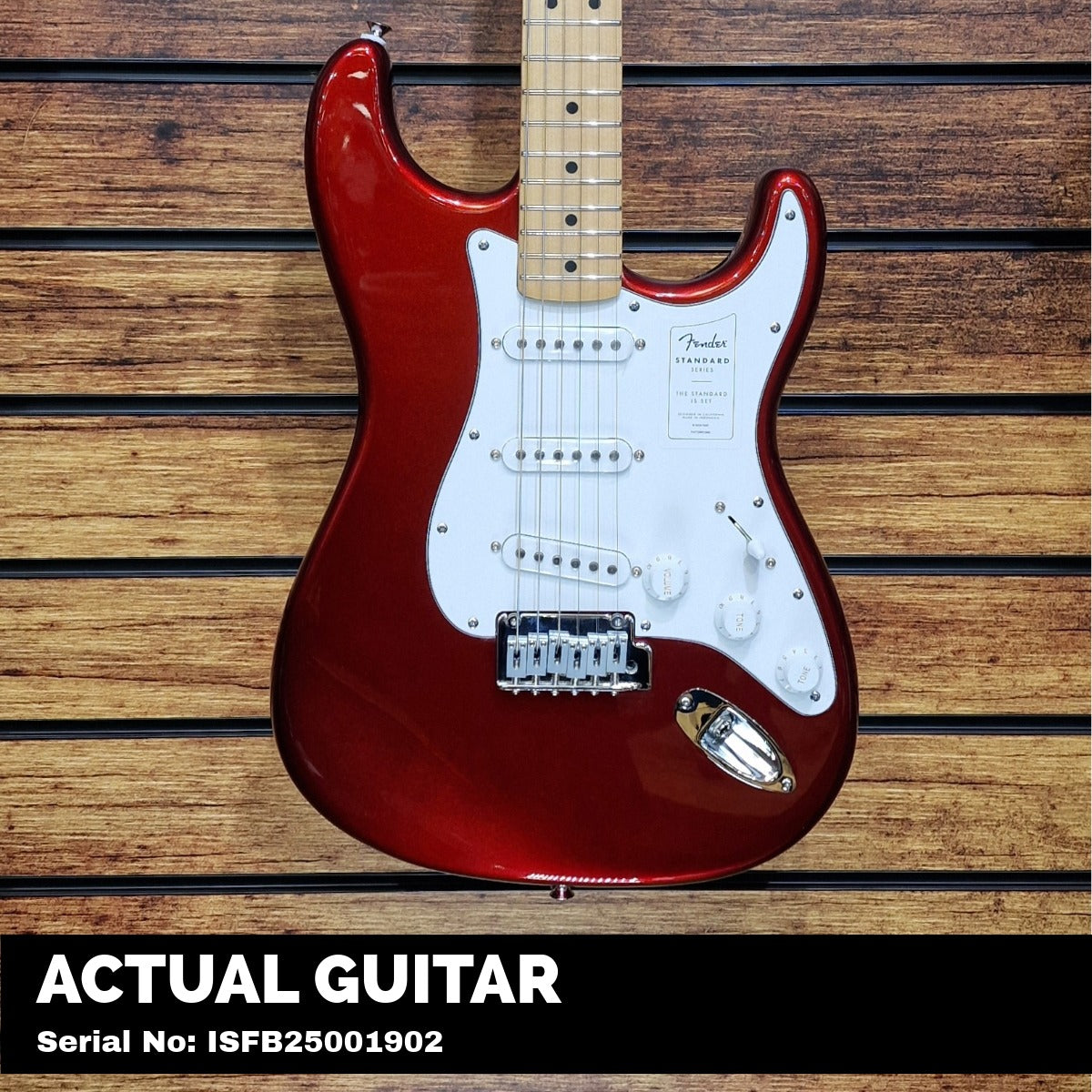 Fender Standard Stratocaster; Maple Fingerboard, White Pickguard, Candy Cola