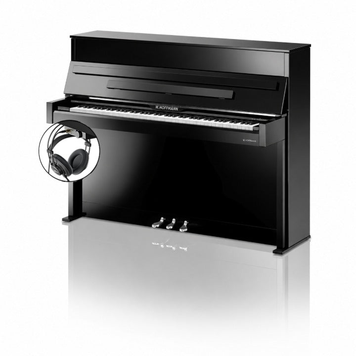 W. Hoffmann Vision V2 Upright Piano in Polished Ebony with Chrome Fittings with Vario Duet Silent System