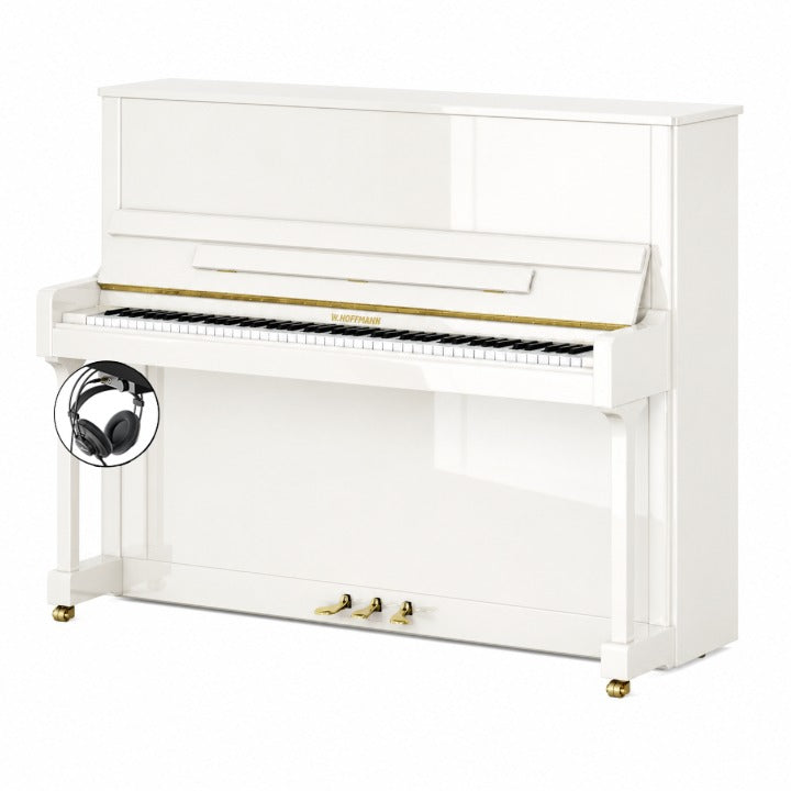 W. Hoffmann Tradition T128 Upright Piano in Polished White with Vario Duet Silent System