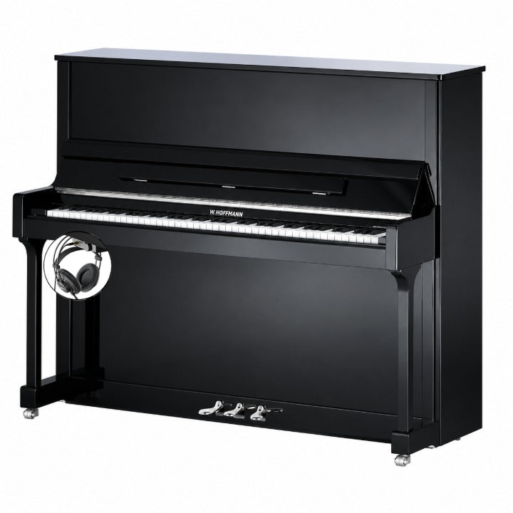 W. Hoffmann Tradition T128 Upright Piano in Polished Black with Chrome Fittings with Vario Duet Silent System