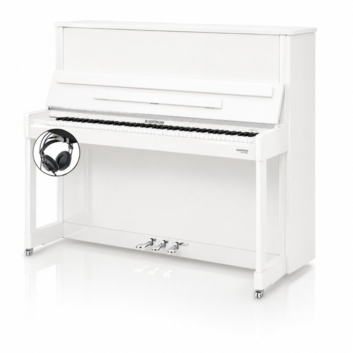 W. Hoffmann Professional P126 Upright Piano in Polished White with Vario Duet Silent System