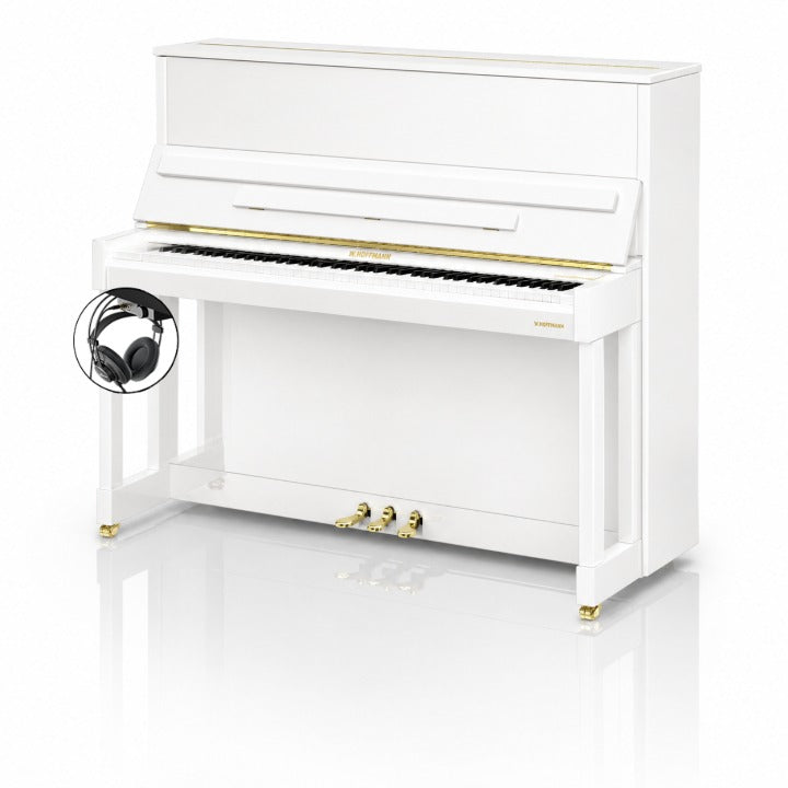 W. Hoffmann Vision V6 Upright Piano in Polished White with Vario Duet Silent System
