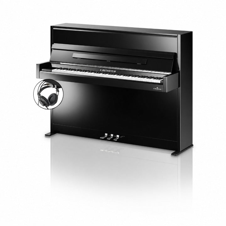C. Bechstein Academy A2 Upright Piano in Polished Ebony with chrome Fittings with Vario Duet Silent System