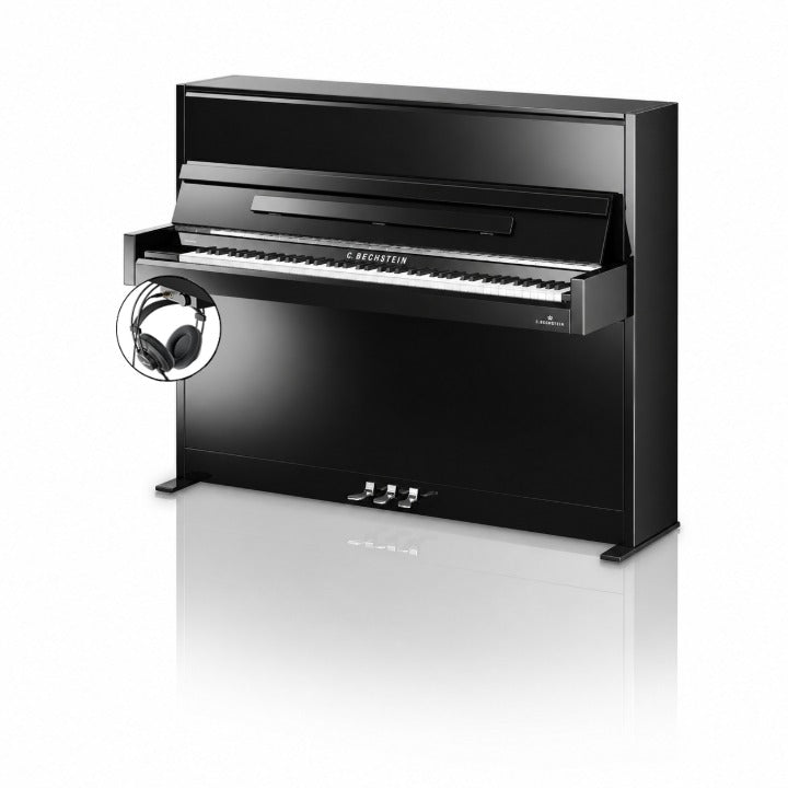 C. Bechstein Academy A4 Upright Piano in Polished Ebony with chrome Fittings with Vario Duet Silent System