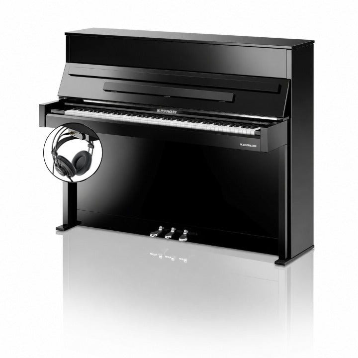 W. Hoffmann Vision V4 Upright Piano in Polished Ebony with Chrome Fittings with Vario Duet Silent System