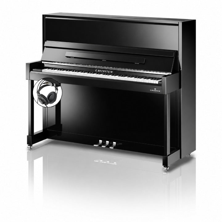 C. Bechstein Academy A6 Upright Piano in Polished Ebony with chrome Fittings with Vario Duet Silent System