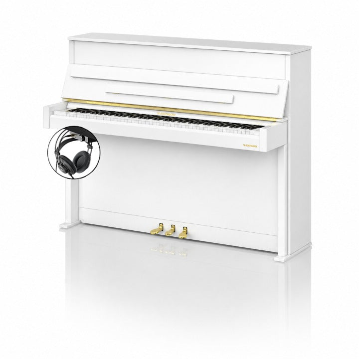 W. Hoffmann Vision V8 Upright Piano in Polished White with Vario Duet Silent System