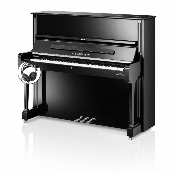 C. Bechstein Concert C8 Upright Piano in Polished Ebony with Chrome Fittings with Vario Duet Silent System