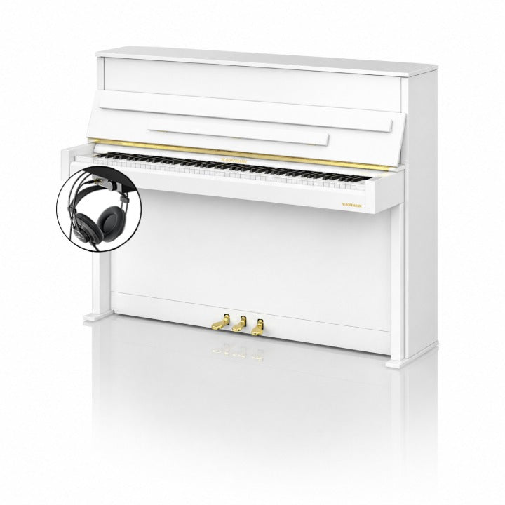 W. Hoffmann Vision V2 Upright Piano in Polished White with Vario Duet Silent System