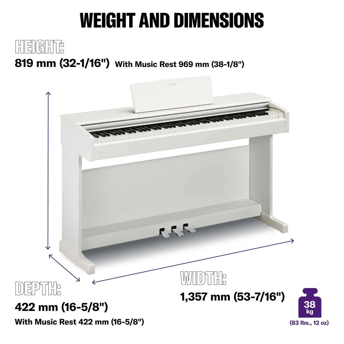 Yamaha YDP145 White Digital Piano; Serial No: BCBZ01001; Ex Display Model; 3 Year Warranty