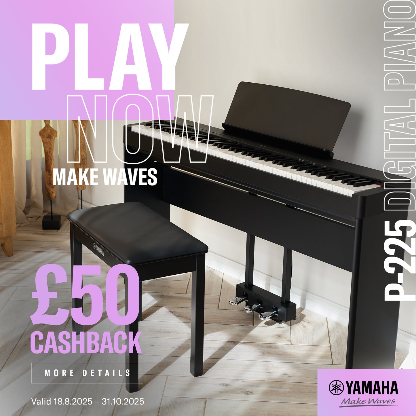 Yamaha P225 White Piano Elite Package